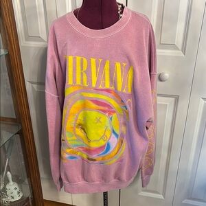 NIRVANA Pink and Yellow Crew Neck Sweater